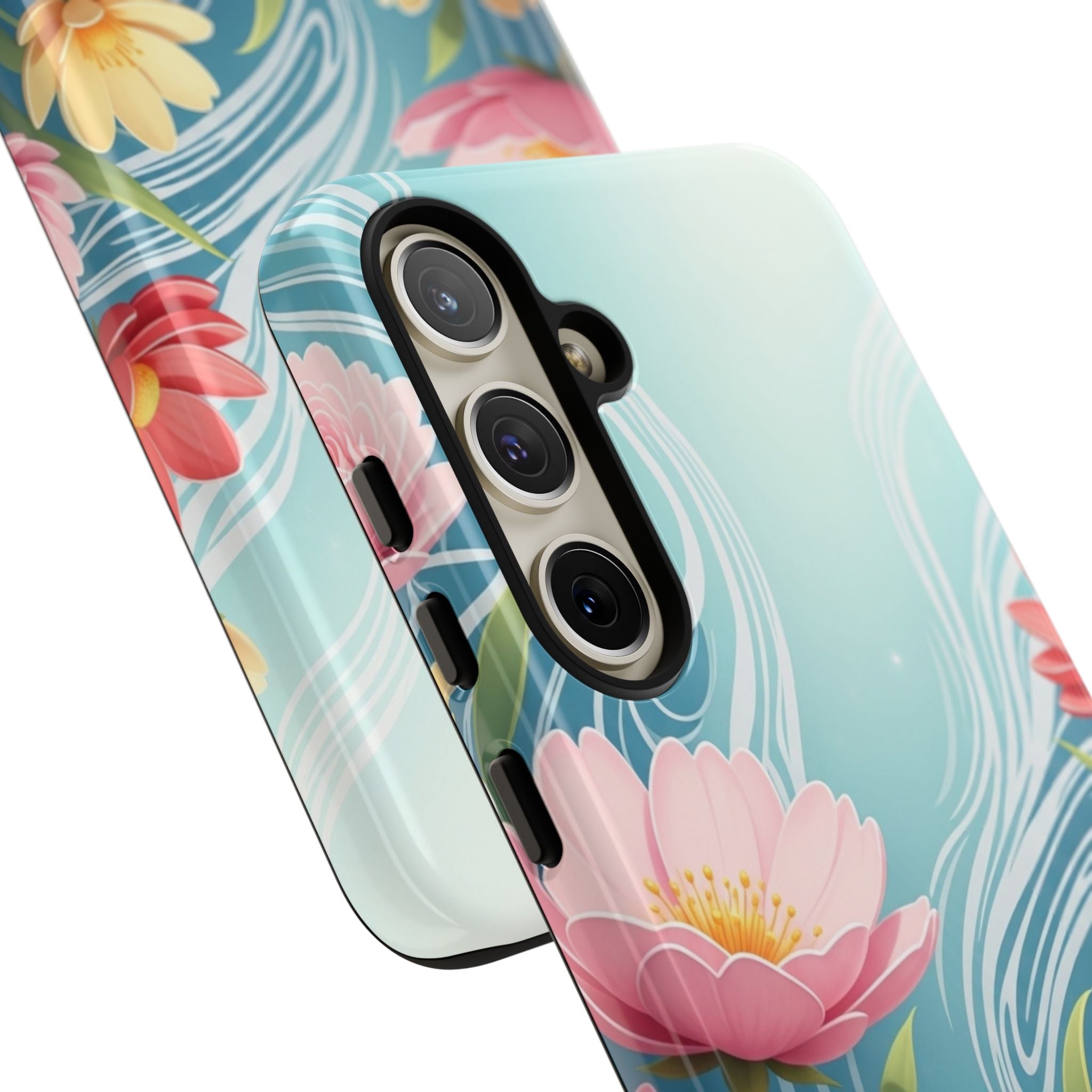 Floral Lotus Tough Phone Case — Watercolor Garden Protective Cover