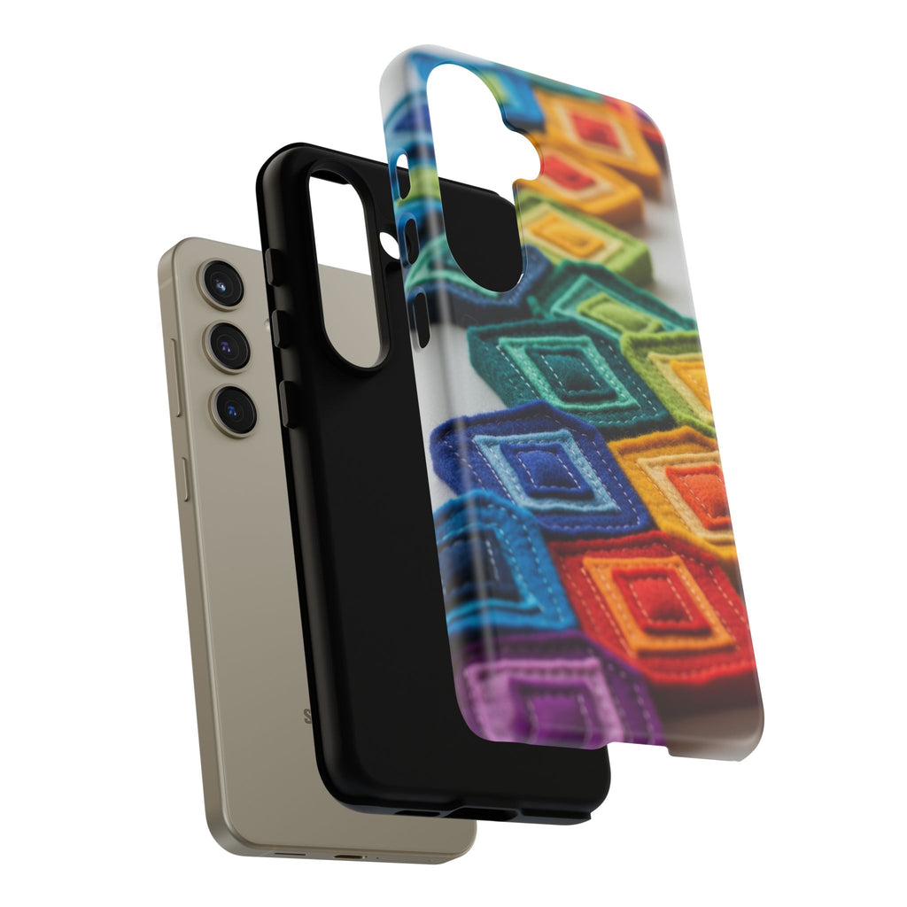 Colorful Geometric Quilt Pattern Phone Case – Bright Rainbow Diamond Tough Case