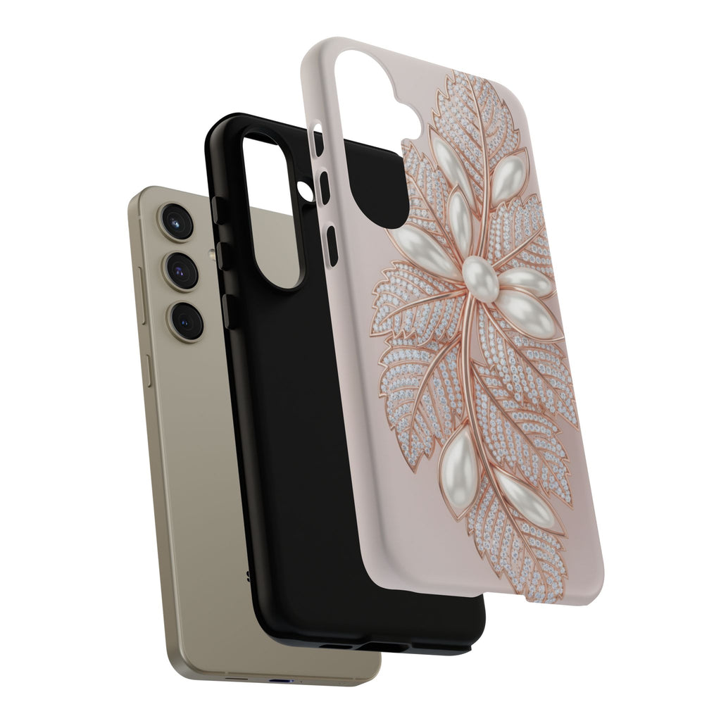 Pearl Floral Phone Case for Samsung galaxy phone — Elegant Rose Gold Leaf Design for Women