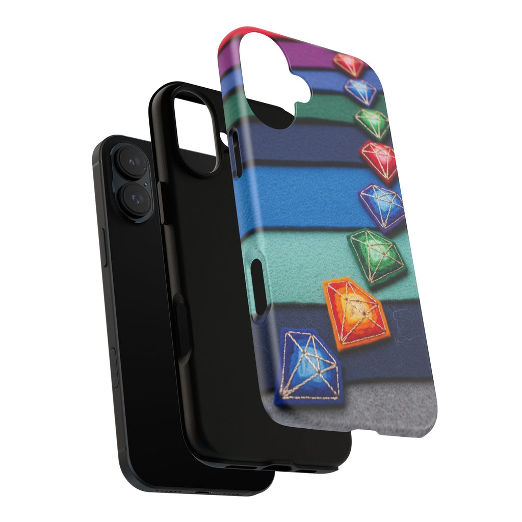 Colorful Gem Stripe Phone Case — Rainbow Diamond Pattern Tough Case