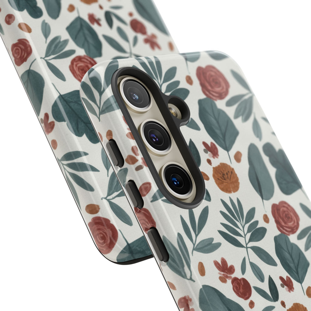 Floral Leaf Pattern Tough Phone Case — Protective Botanical iPhone Cover