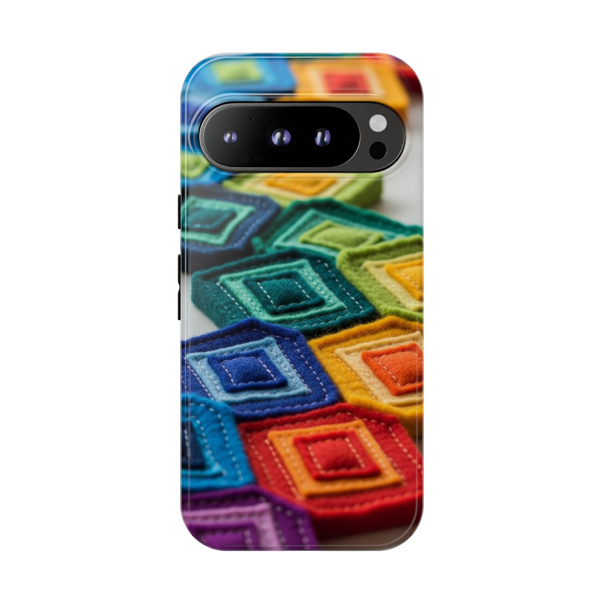 Colorful Geometric Quilt Pattern Phone Case – Bright Rainbow Diamond Tough Case