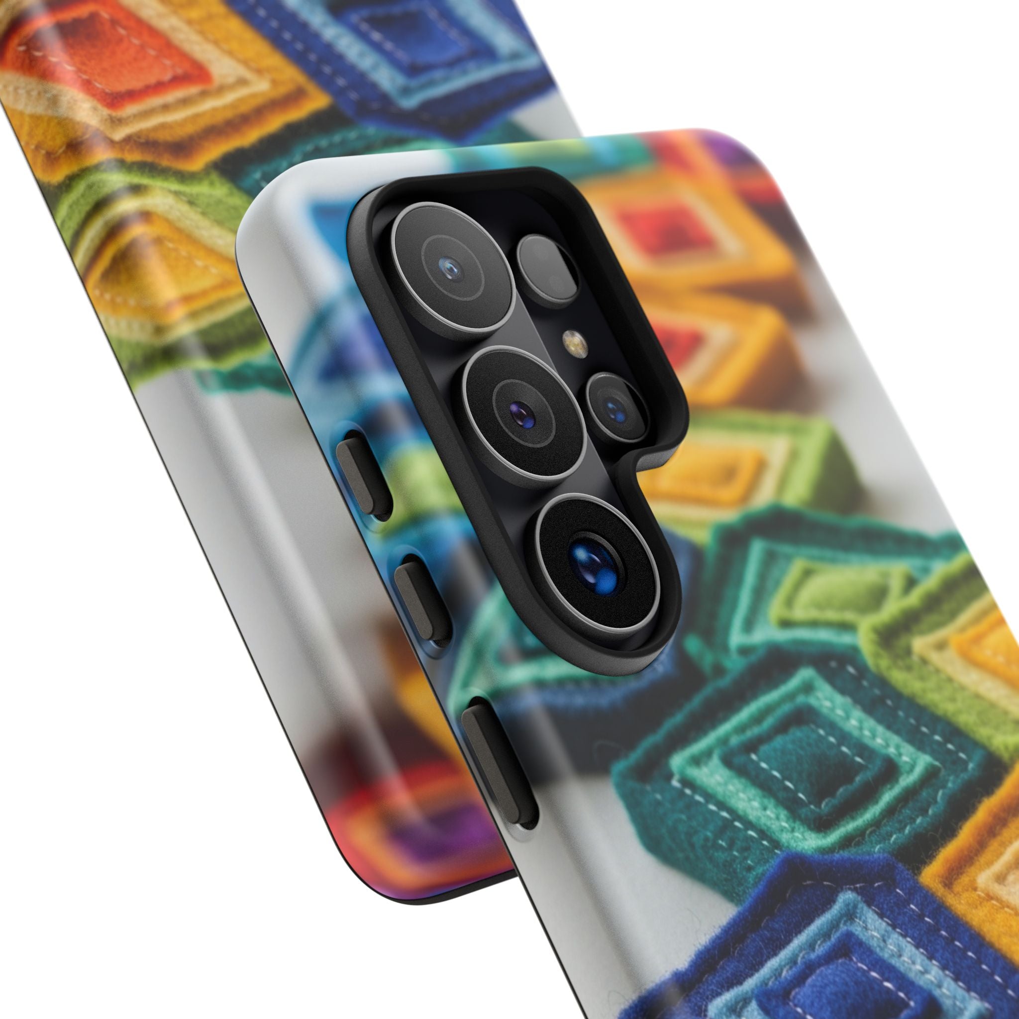 Colorful Geometric Quilt Pattern Phone Case – Bright Rainbow Diamond Tough Case