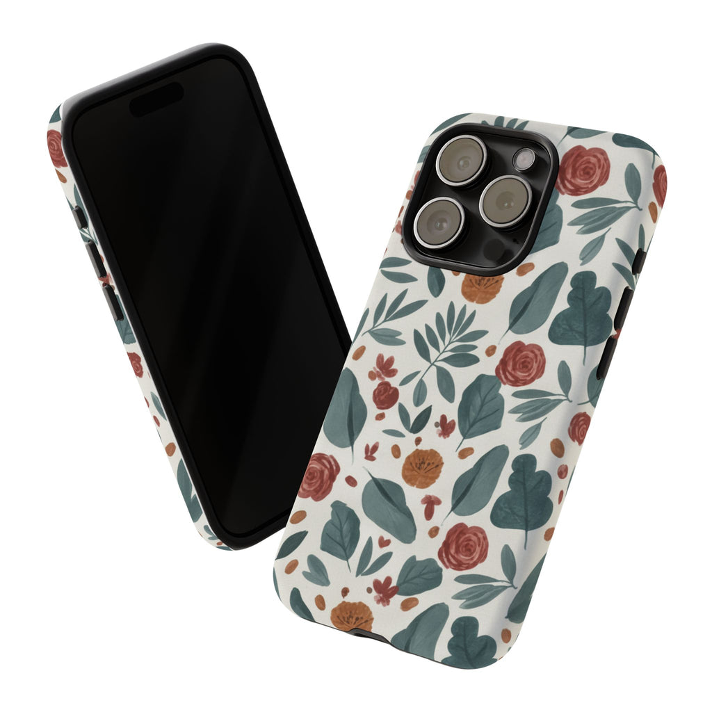 Floral Leaf Pattern Tough Phone Case — Protective Botanical iPhone Cover