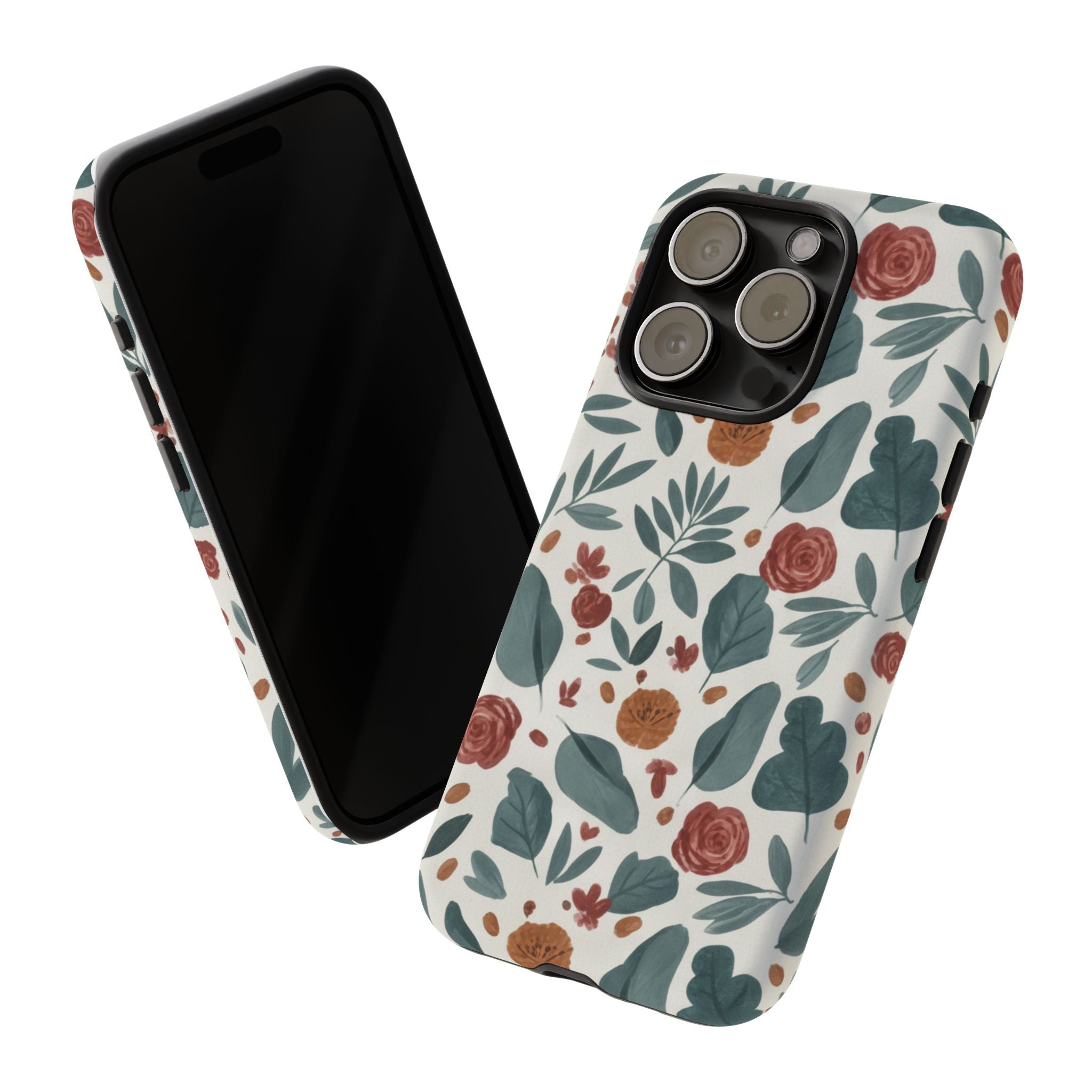 Floral Leaf Pattern Tough Phone Case — Protective Botanical iPhone Cover