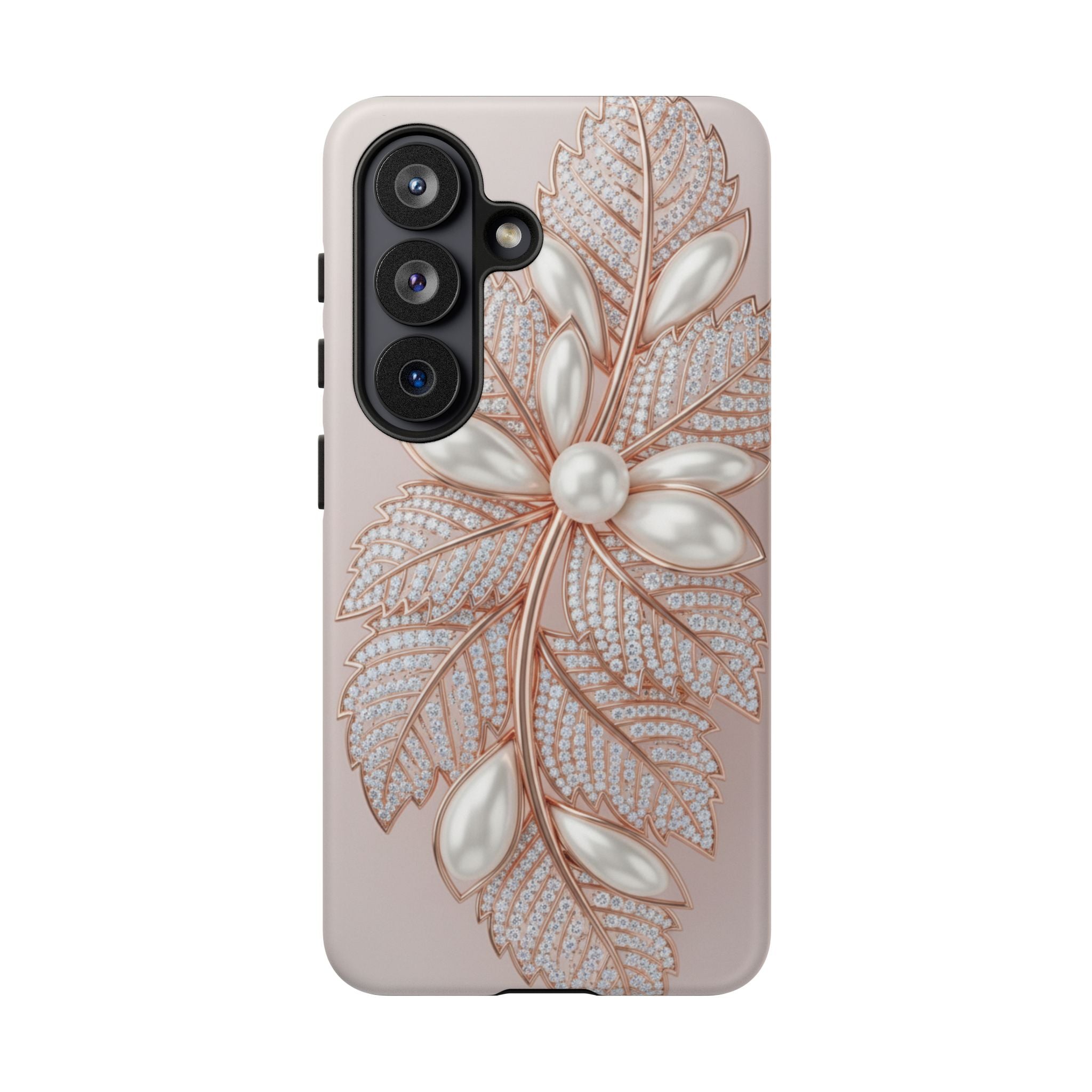 Pearl Floral Phone Case for Samsung galaxy phone — Elegant Rose Gold Leaf Design for Women