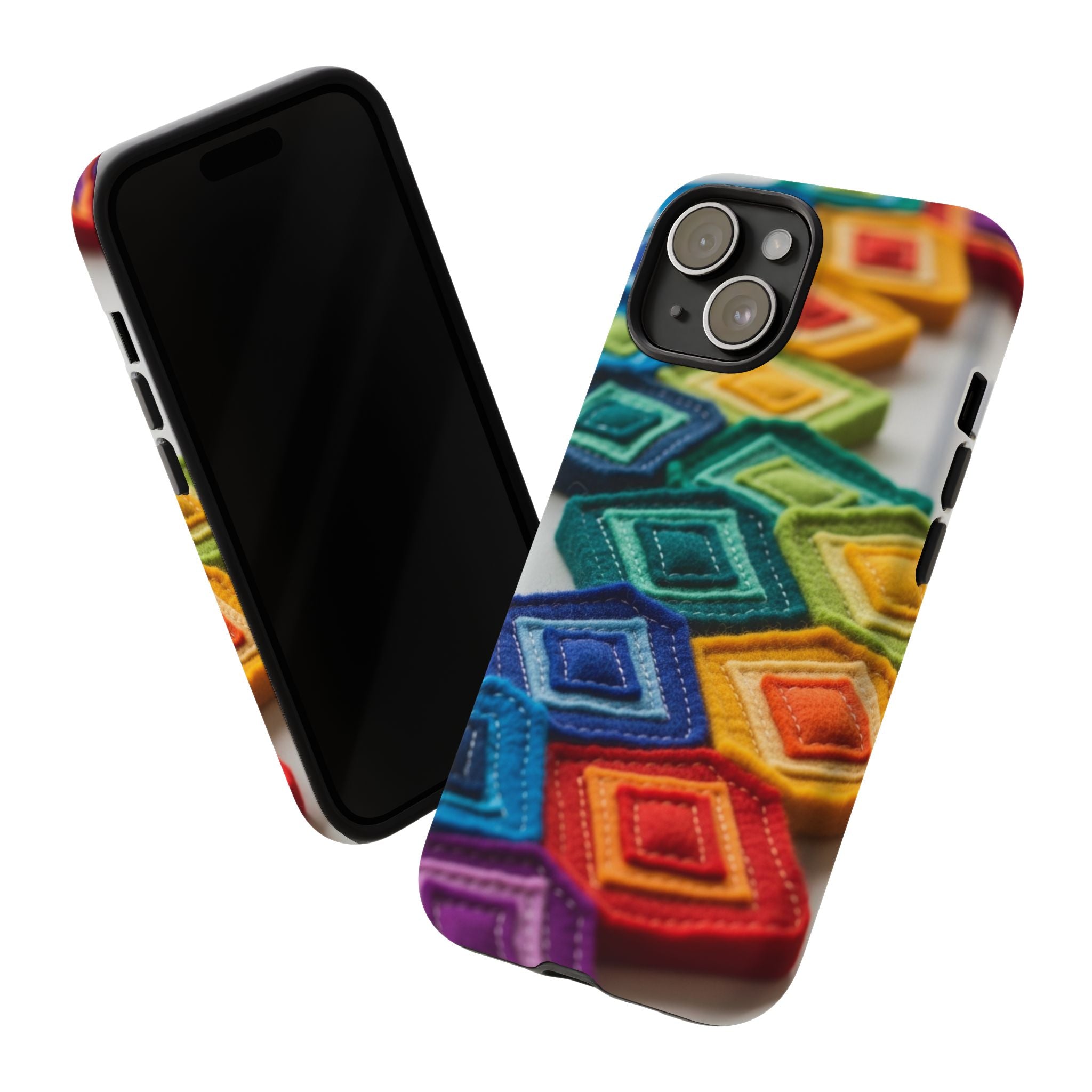Colorful Geometric Quilt Pattern Phone Case – Bright Rainbow Diamond Tough Case