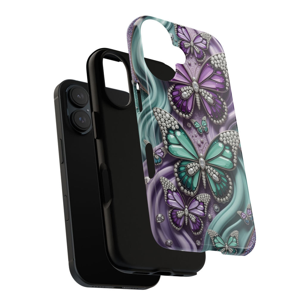Butterfly Gem Tough Phone Case – Teal & Purple Sparkle Protective Cover