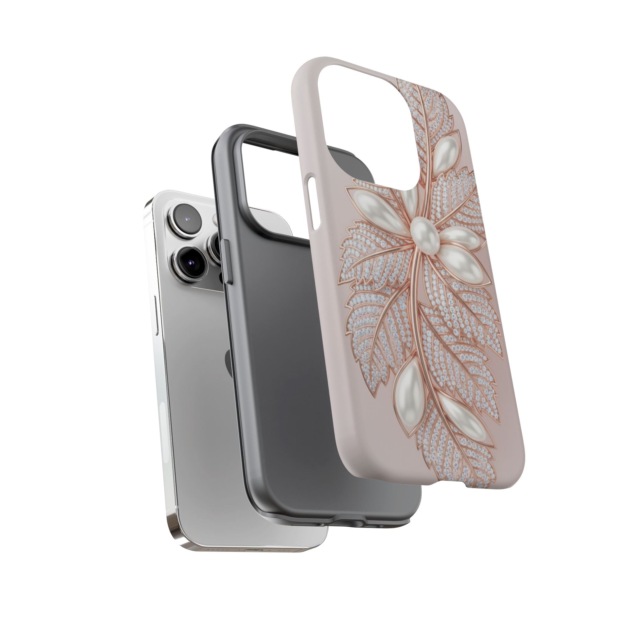 Pearl Floral Phone Case – Rose Gold Leaf iPhone Cover