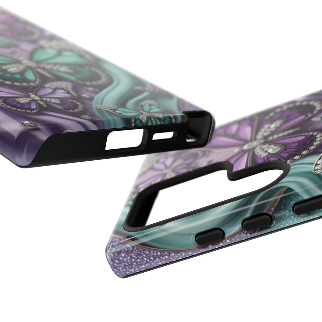 Butterfly Gem Tough Phone Case – Teal & Purple Sparkle Protective Cover