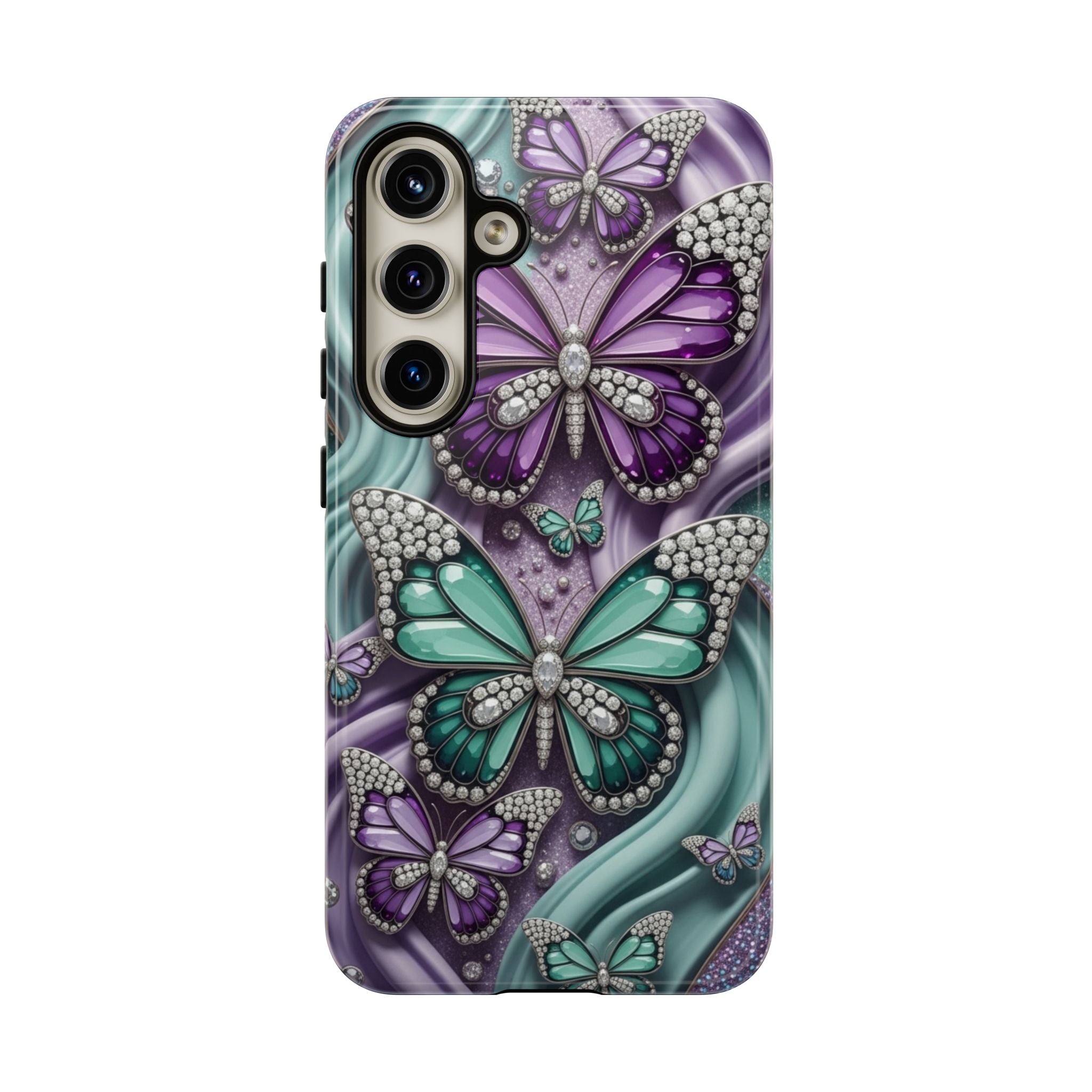 Butterfly Gem Tough Phone Case – Teal & Purple Sparkle Protective Cover