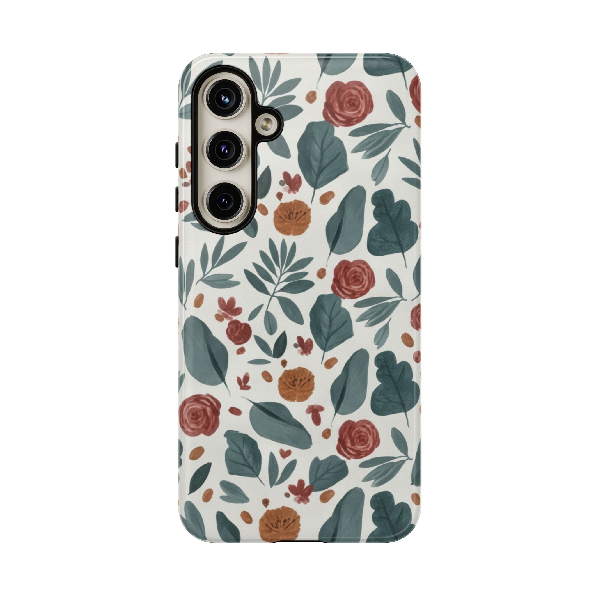 Floral Leaf Pattern Tough Phone Case — Protective Botanical iPhone Cover