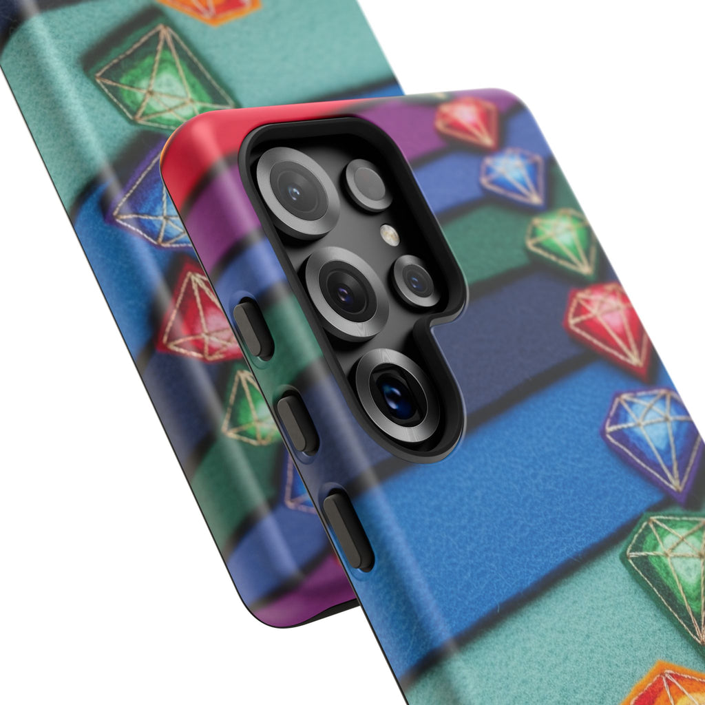 Colorful Gem Stripe Phone Case — Rainbow Diamond Pattern Tough Case