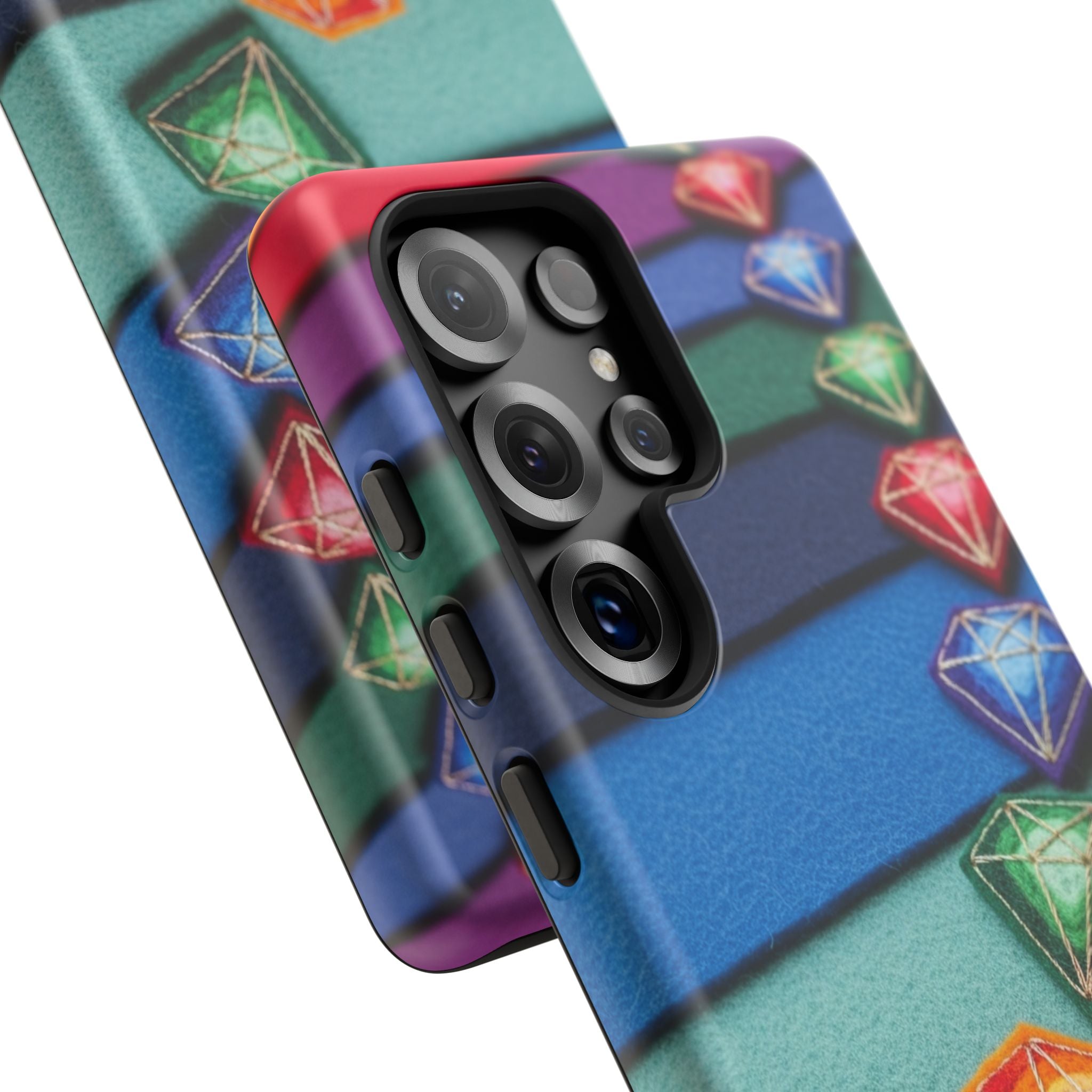 Colorful Gem Stripe Phone Case — Rainbow Diamond Pattern Tough Case