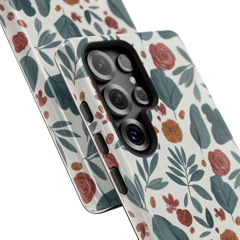 Floral Leaf Pattern Tough Phone Case — Protective Botanical iPhone Cover