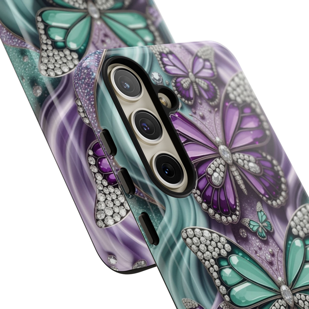 Butterfly Gem Tough Phone Case – Teal & Purple Sparkle Protective Cover
