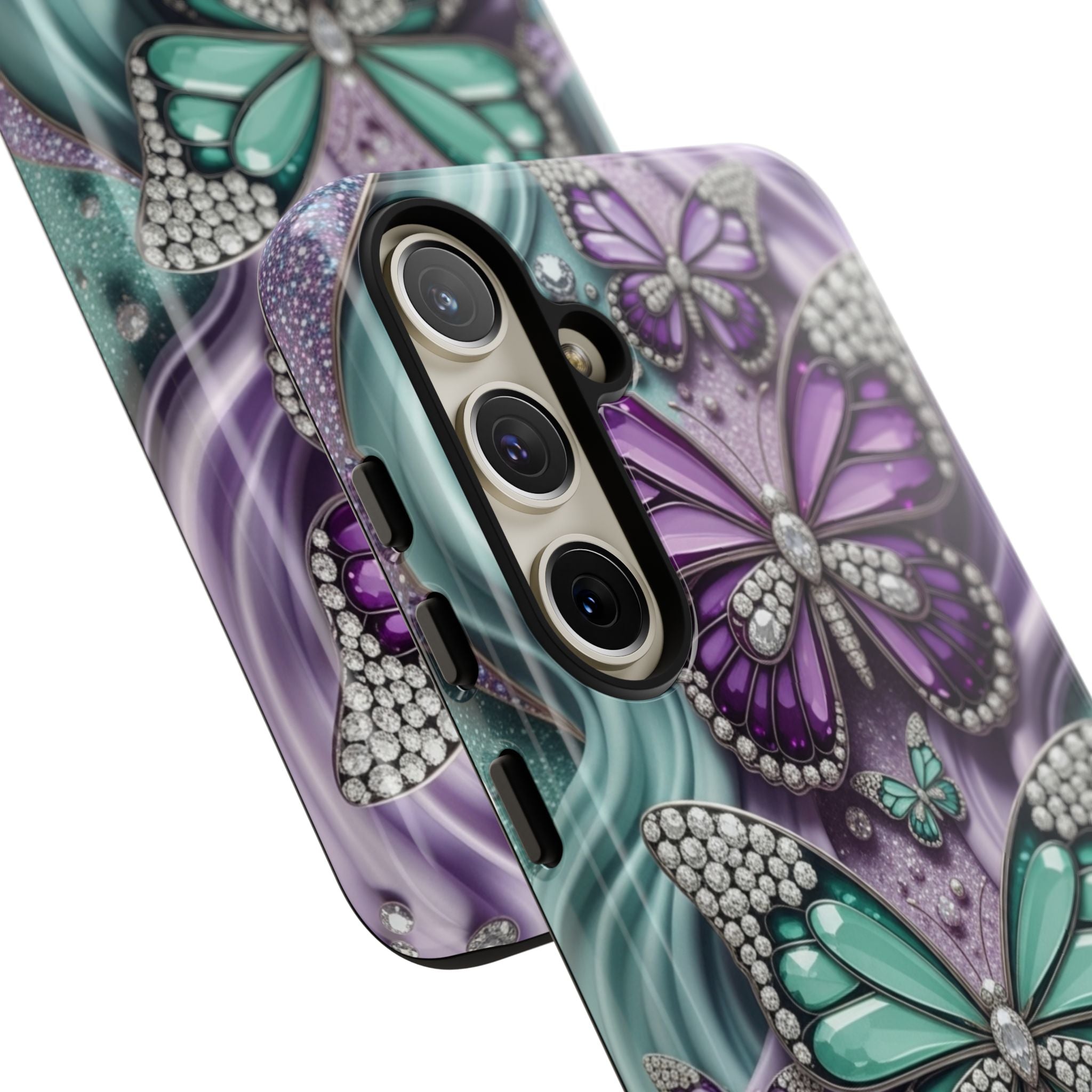 Butterfly Gem Tough Phone Case – Teal & Purple Sparkle Protective Cover