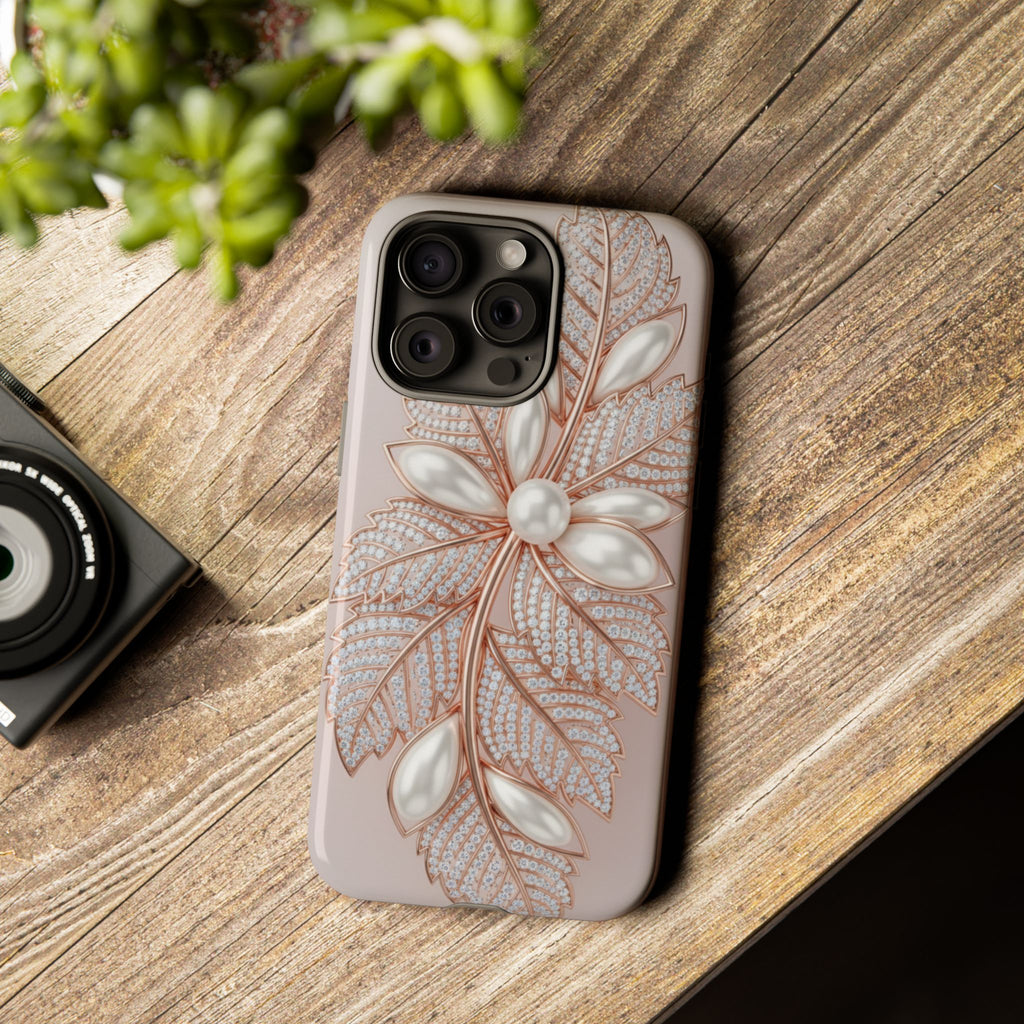 Pearl Floral Phone Case – Rose Gold Leaf iPhone Cover