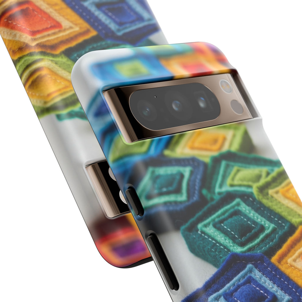 Colorful Geometric Quilt Pattern Phone Case – Bright Rainbow Diamond Tough Case