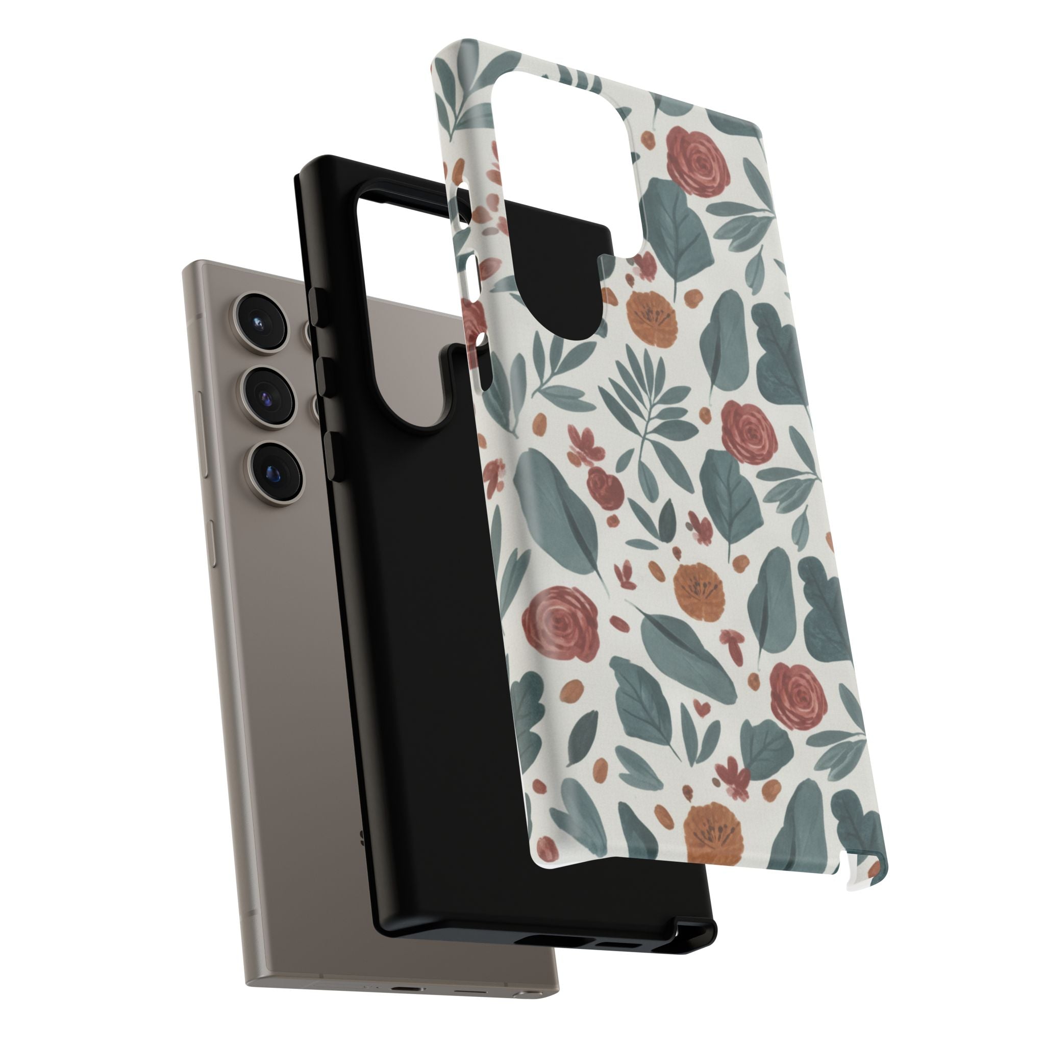 Floral Leaf Pattern Tough Phone Case — Protective Botanical iPhone Cover