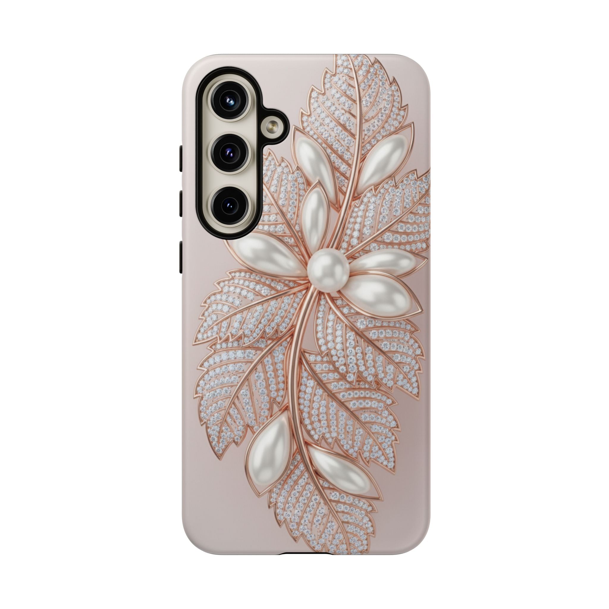 Pearl Floral Phone Case for Samsung galaxy phone — Elegant Rose Gold Leaf Design for Women
