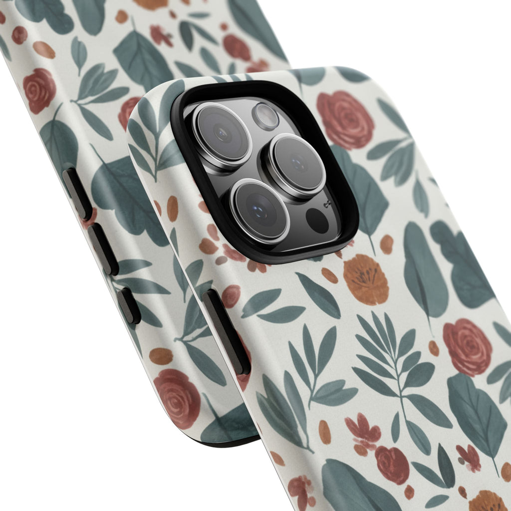 Floral Leaf Pattern Tough Phone Case — Protective Botanical iPhone Cover