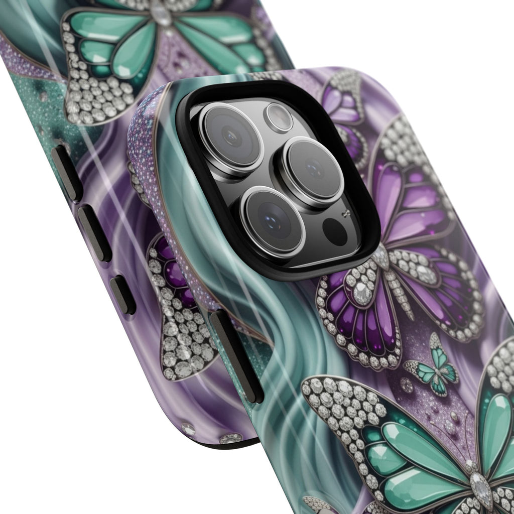 Butterfly Gem Tough Phone Case – Teal & Purple Sparkle Protective Cover