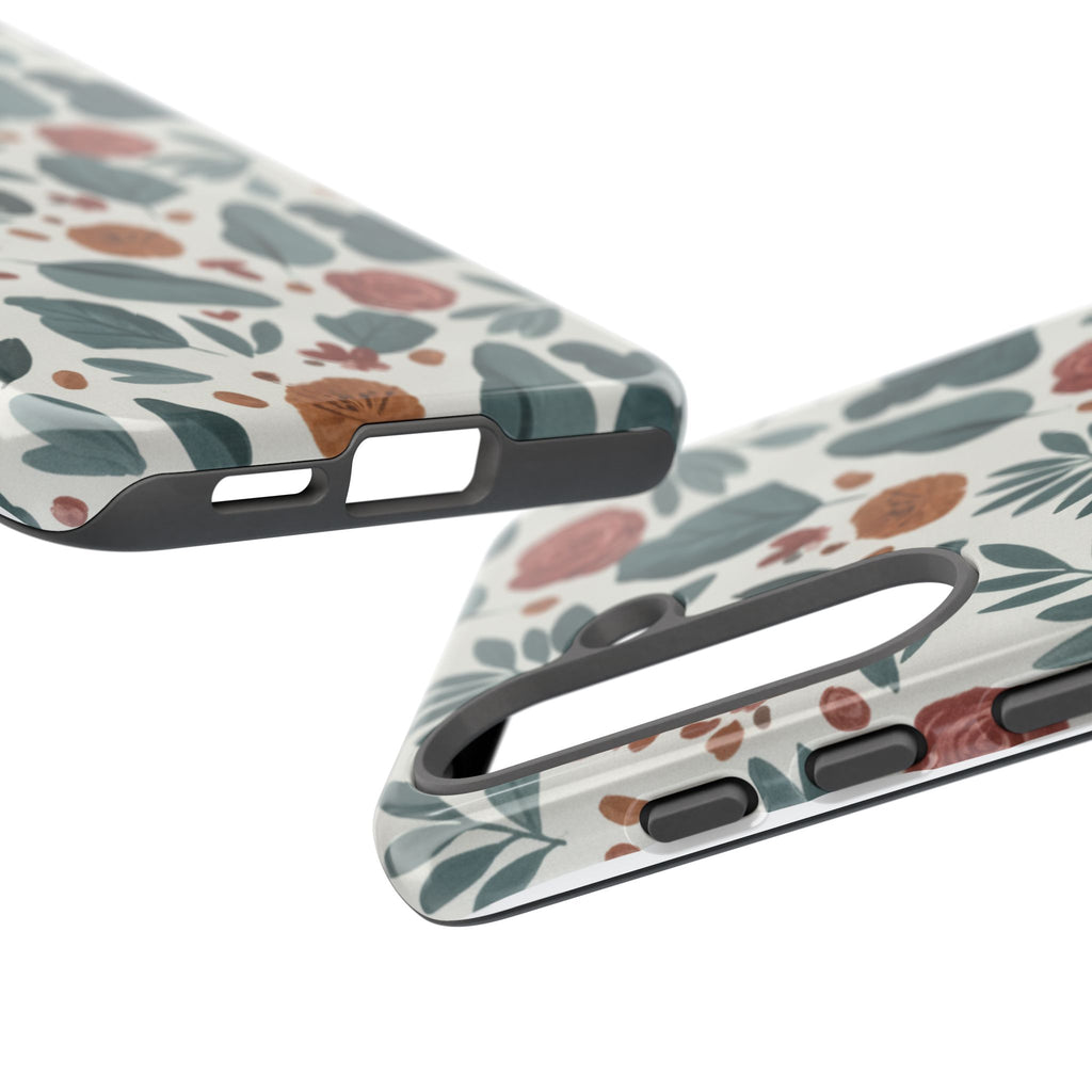 Floral Leaf Pattern Tough Phone Case — Protective Botanical iPhone Cover