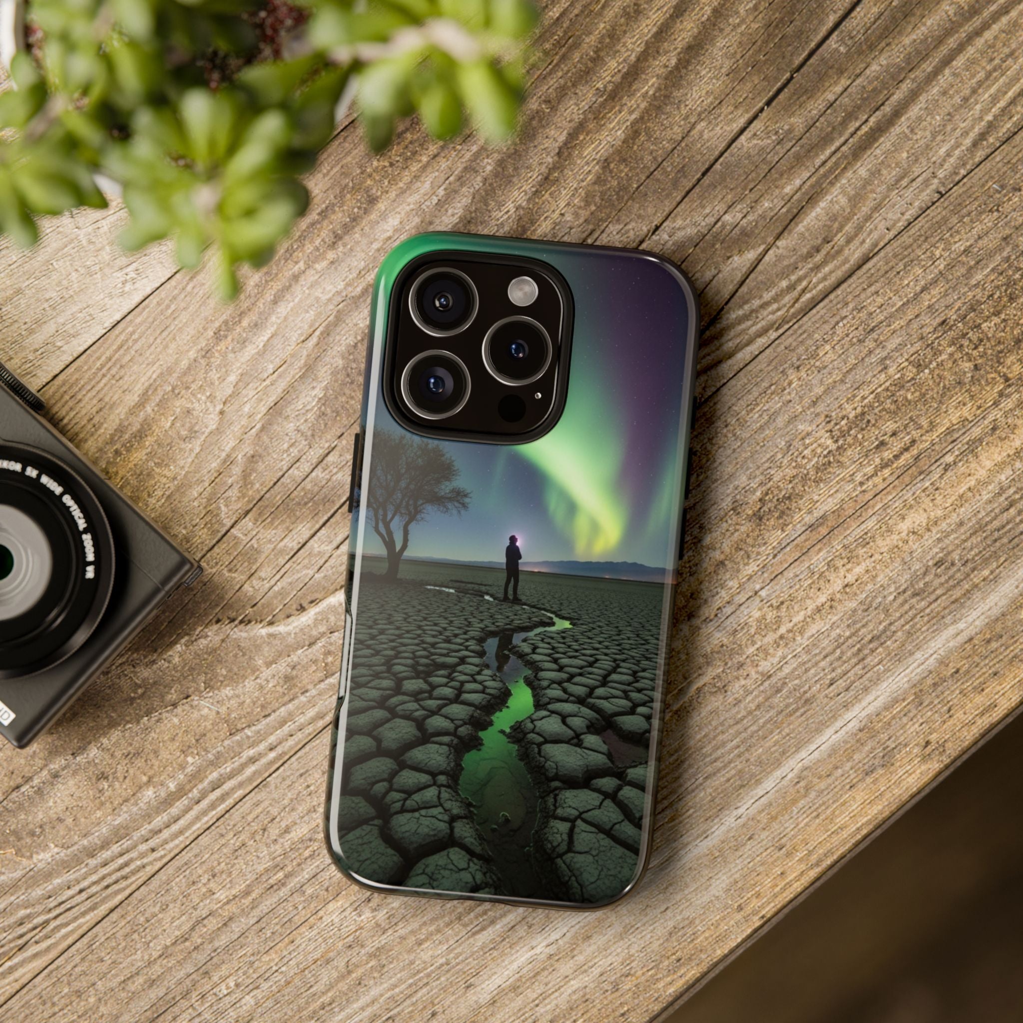 Aurora Night Sky Tough Phone Case — Northern Lights Landscape Protective Cover