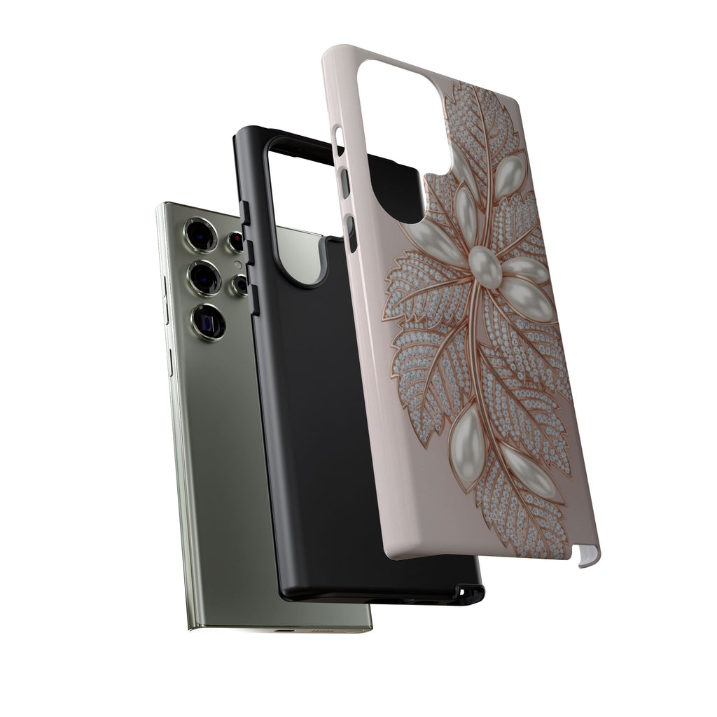 Pearl Floral Phone Case for Samsung galaxy phone — Elegant Rose Gold Leaf Design for Women