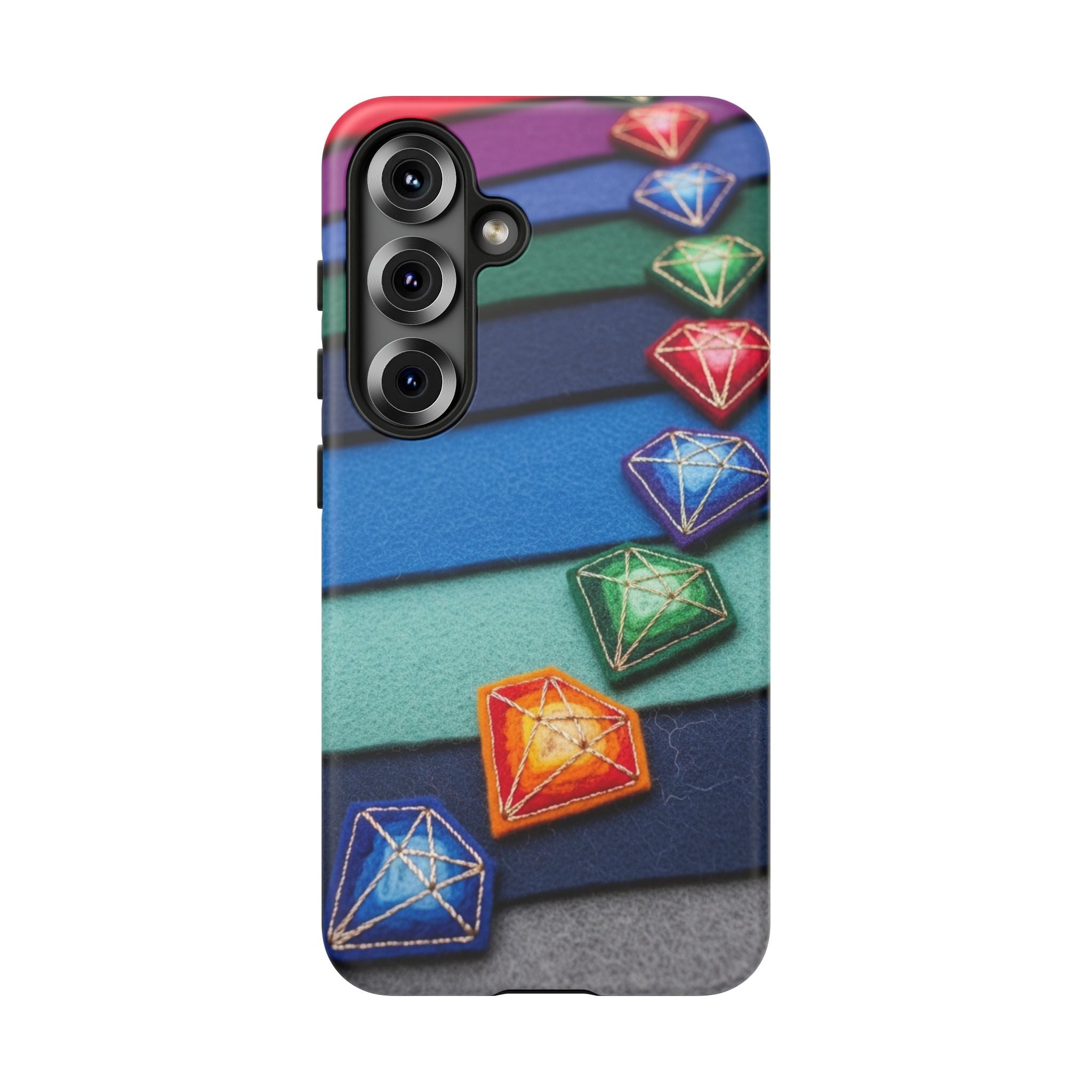 Colorful Gem Stripe Phone Case — Rainbow Diamond Pattern Tough Case