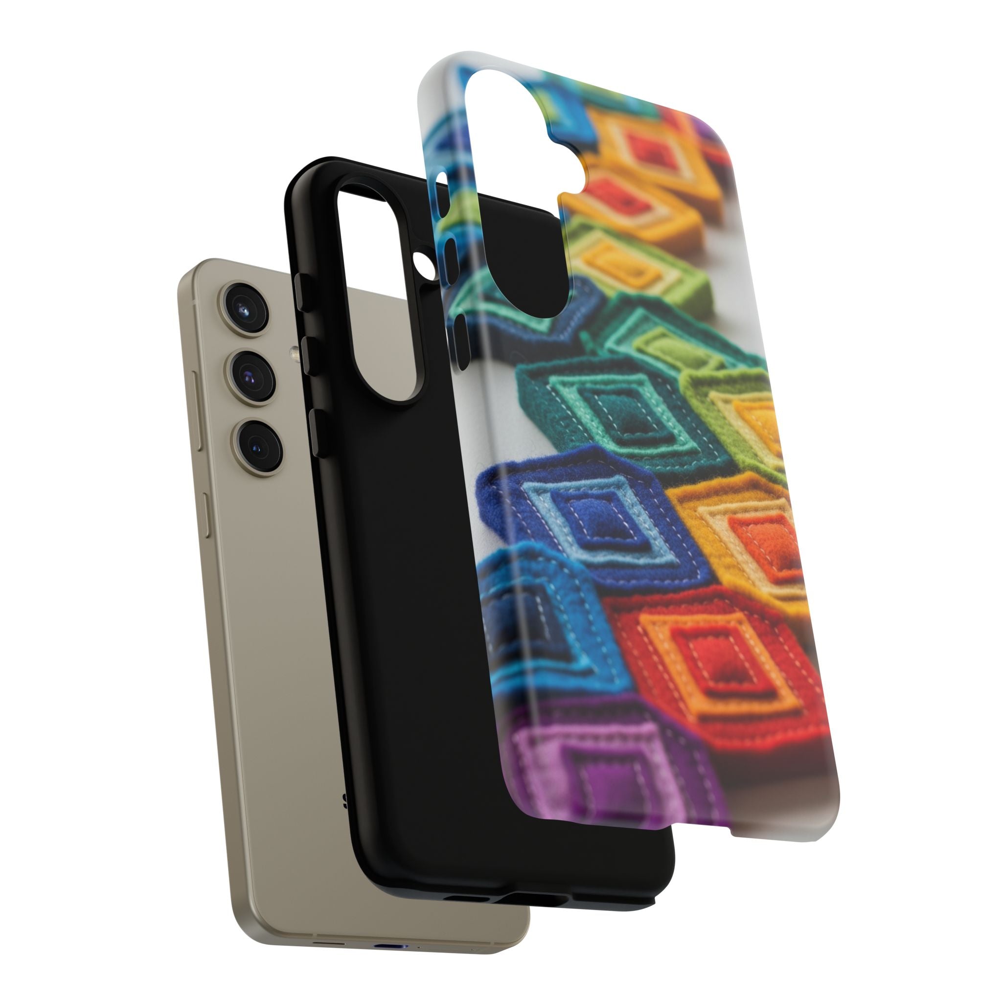 Colorful Geometric Quilt Pattern Phone Case – Bright Rainbow Diamond Tough Case