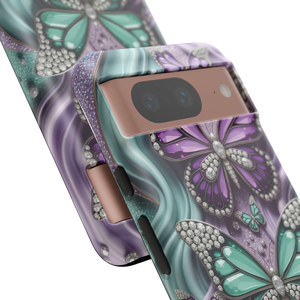 Butterfly Gem Tough Phone Case – Teal & Purple Sparkle Protective Cover