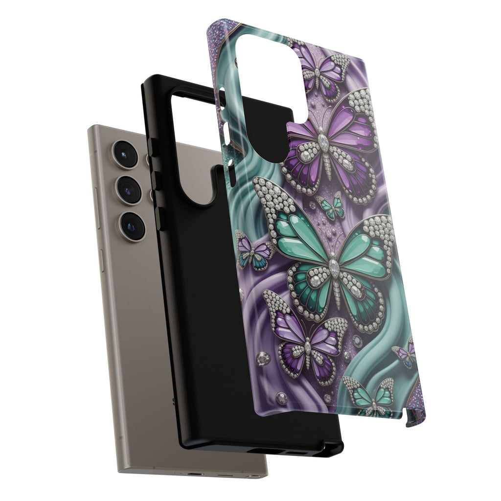 Butterfly Gem Tough Phone Case – Teal & Purple Sparkle Protective Cover