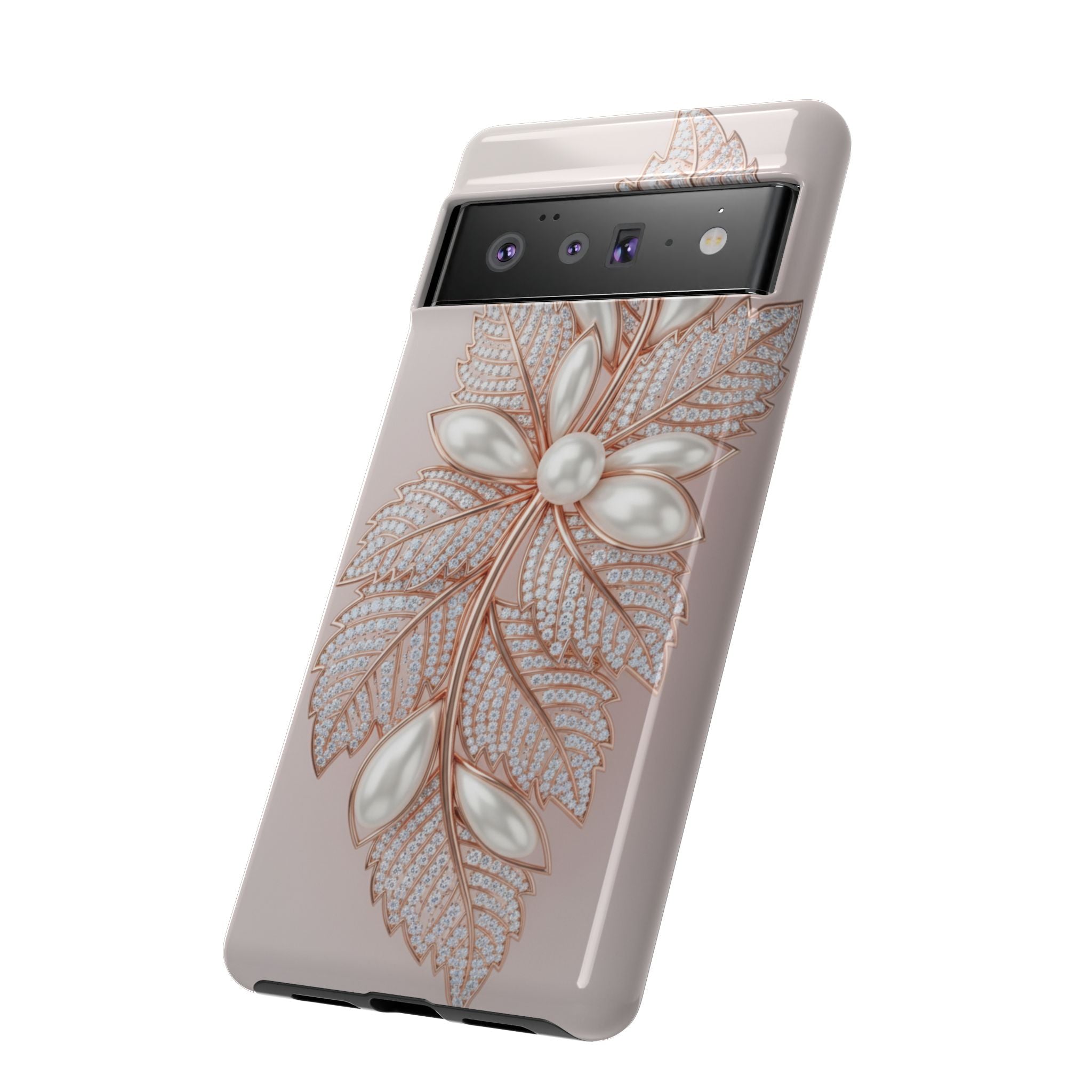 Rose Gold Pearl Leaf Tough Phone Case for Google Phone