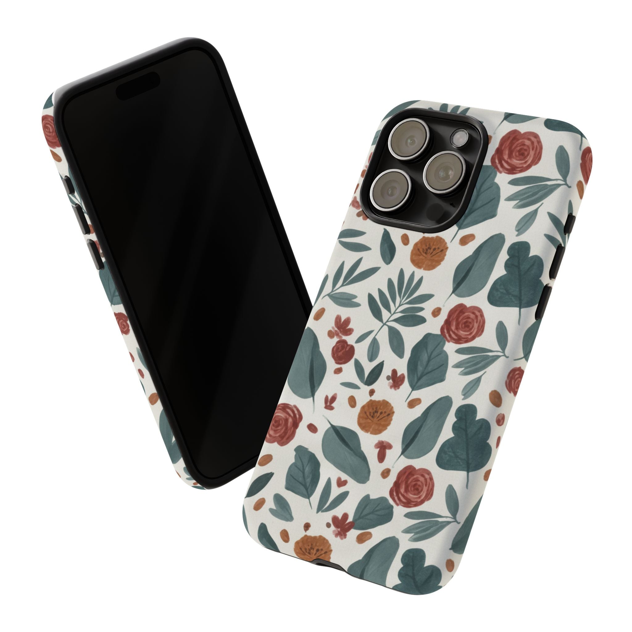 Floral Leaf Pattern Tough Phone Case — Protective Botanical iPhone Cover