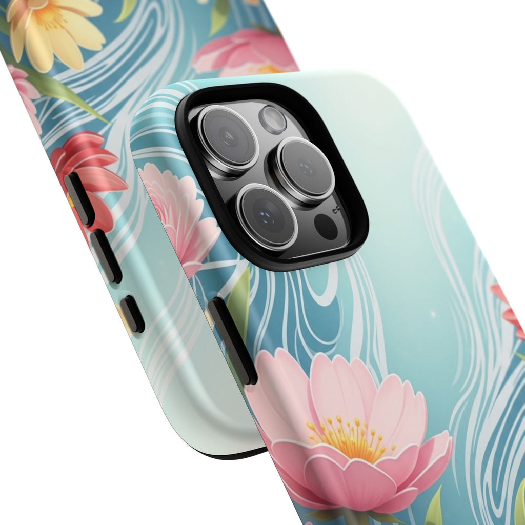 Floral Lotus Tough Phone Case — Watercolor Garden Protective Cover