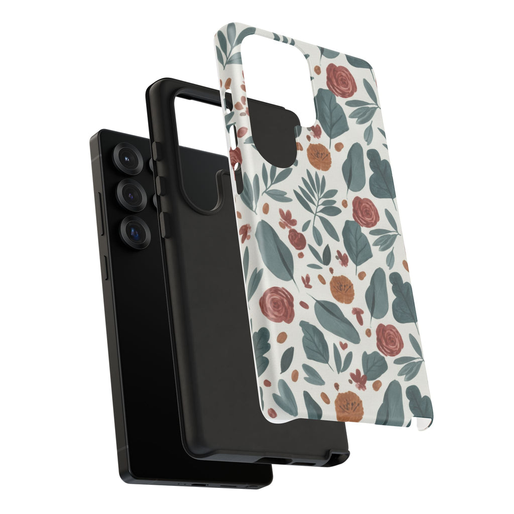 Floral Leaf Pattern Tough Phone Case — Protective Botanical iPhone Cover