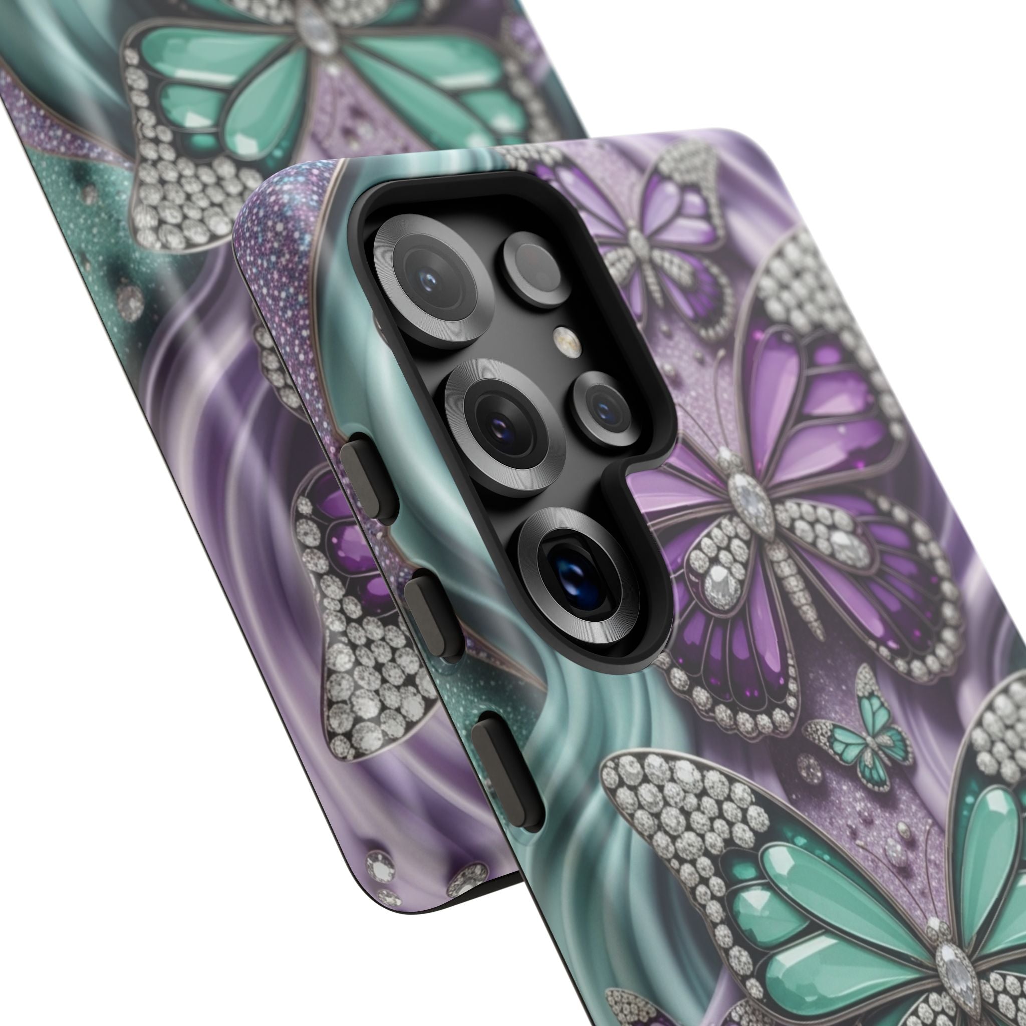 Butterfly Gem Tough Phone Case – Teal & Purple Sparkle Protective Cover