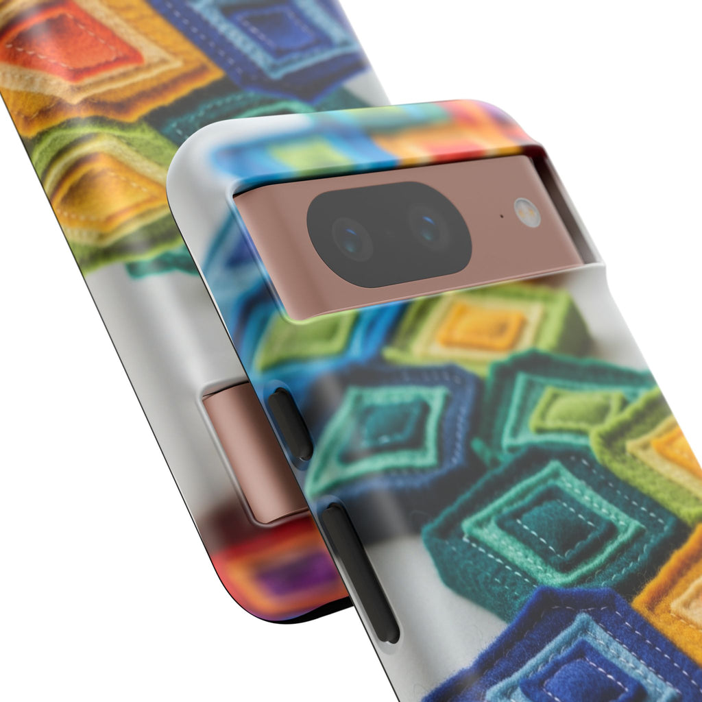 Colorful Geometric Quilt Pattern Phone Case – Bright Rainbow Diamond Tough Case