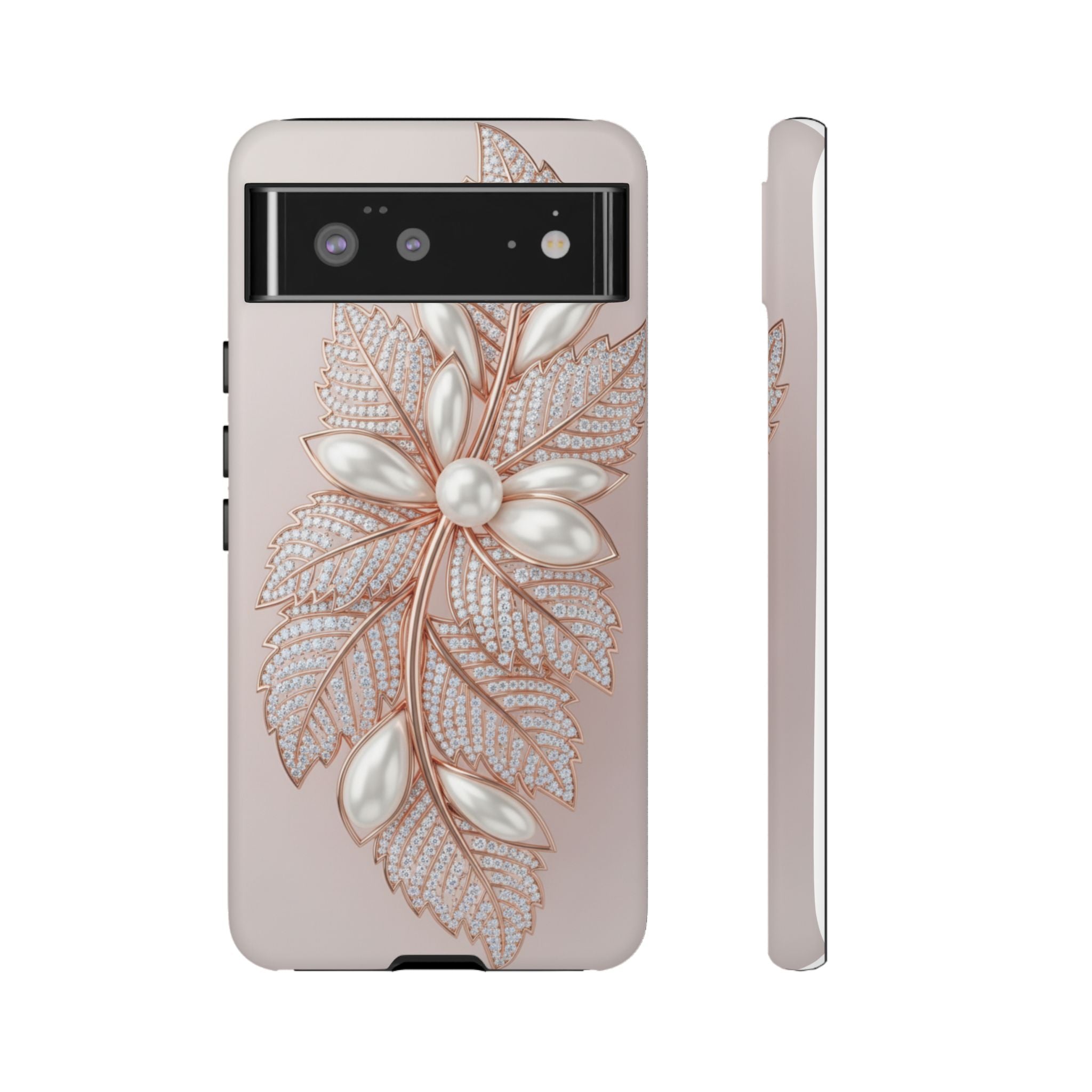 Rose Gold Pearl Leaf Tough Phone Case for Google Phone