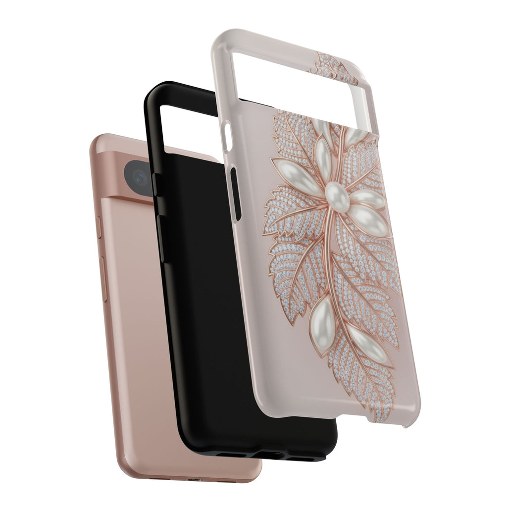 Rose Gold Pearl Leaf Tough Phone Case for Google Phone