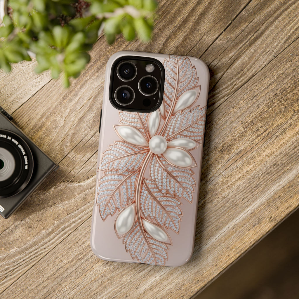 Pearl Floral Phone Case – Rose Gold Leaf iPhone Cover