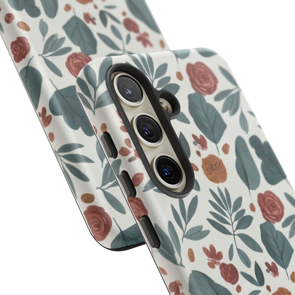 Floral Leaf Pattern Tough Phone Case — Protective Botanical iPhone Cover