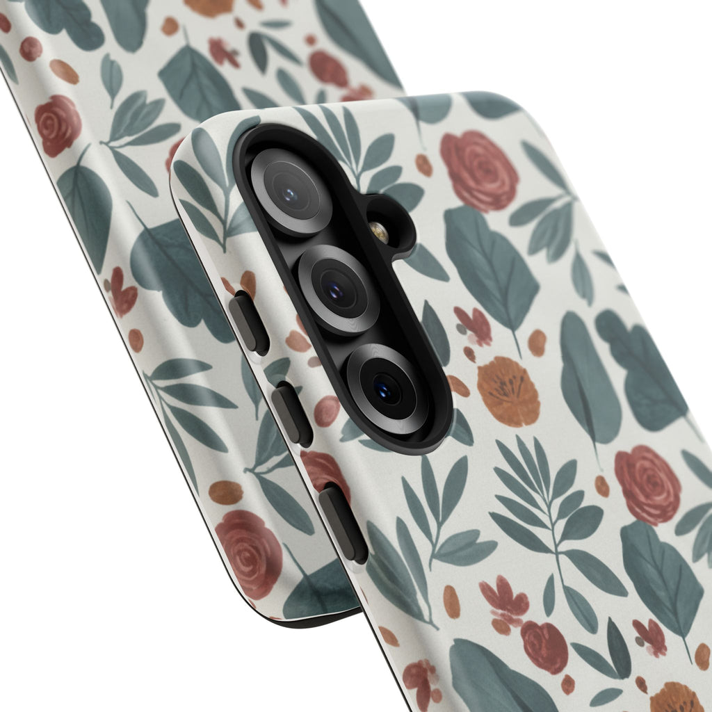 Floral Leaf Pattern Tough Phone Case — Protective Botanical iPhone Cover