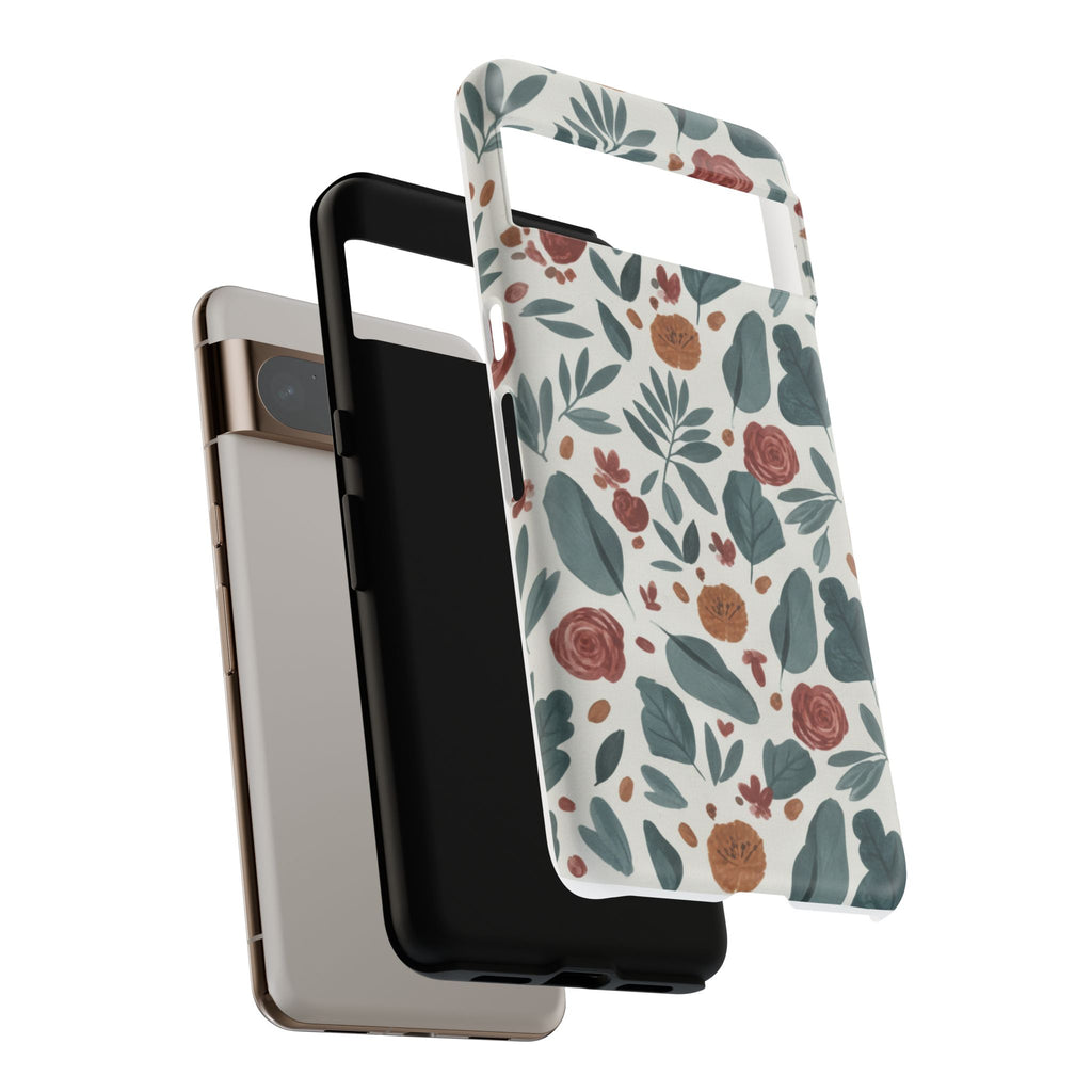 Floral Leaf Pattern Tough Phone Case — Protective Botanical iPhone Cover