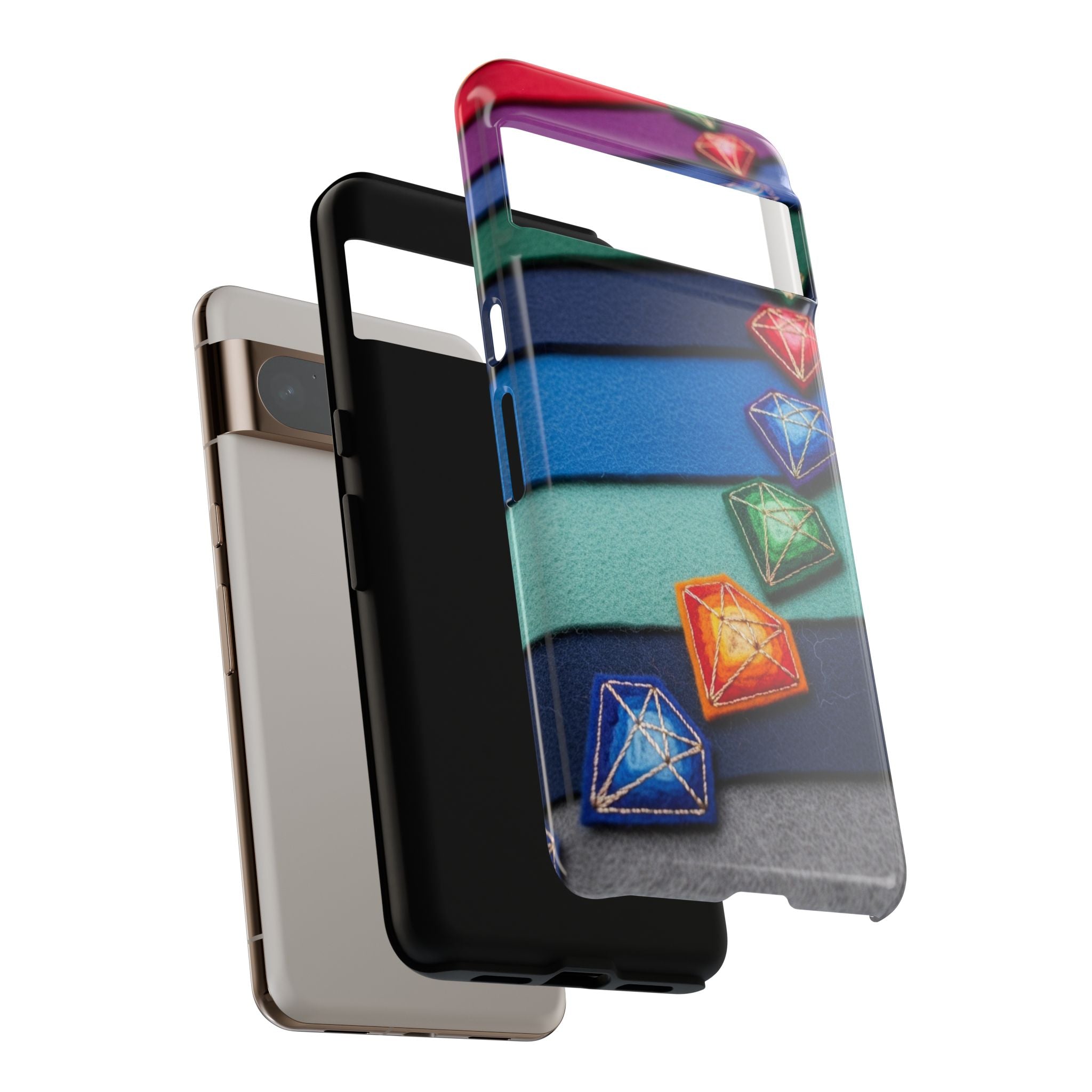 Colorful Gem Stripe Phone Case — Rainbow Diamond Pattern Tough Case