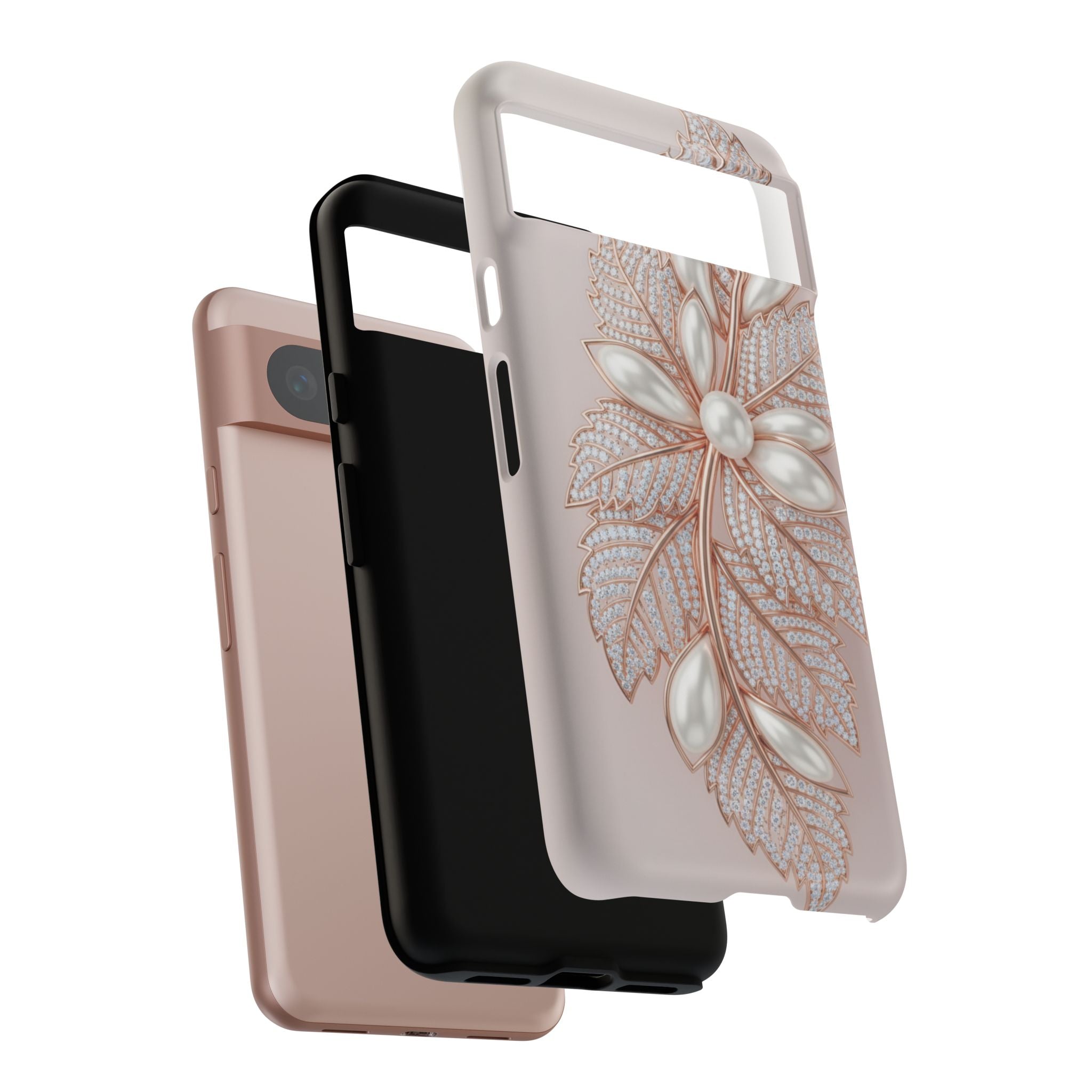 Rose Gold Pearl Leaf Tough Phone Case for Google Phone
