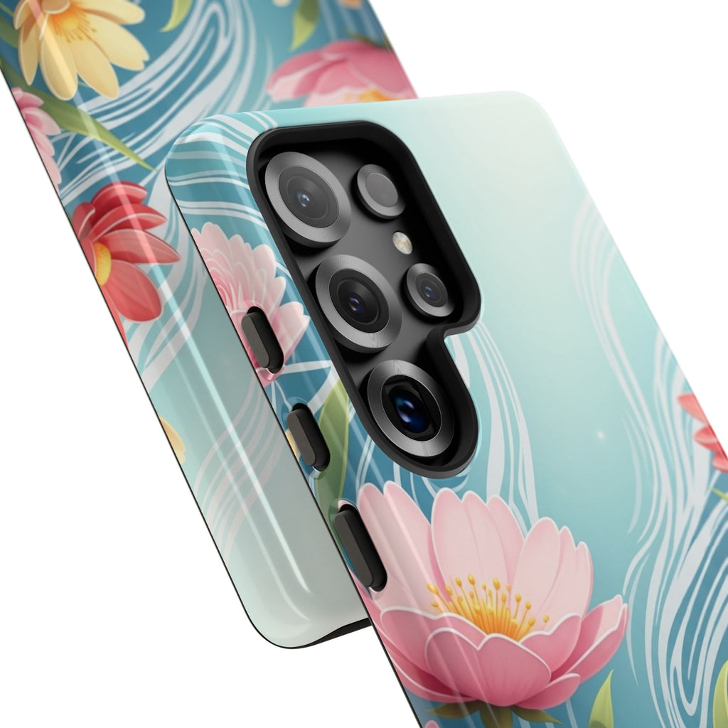 Floral Lotus Tough Phone Case — Watercolor Garden Protective Cover