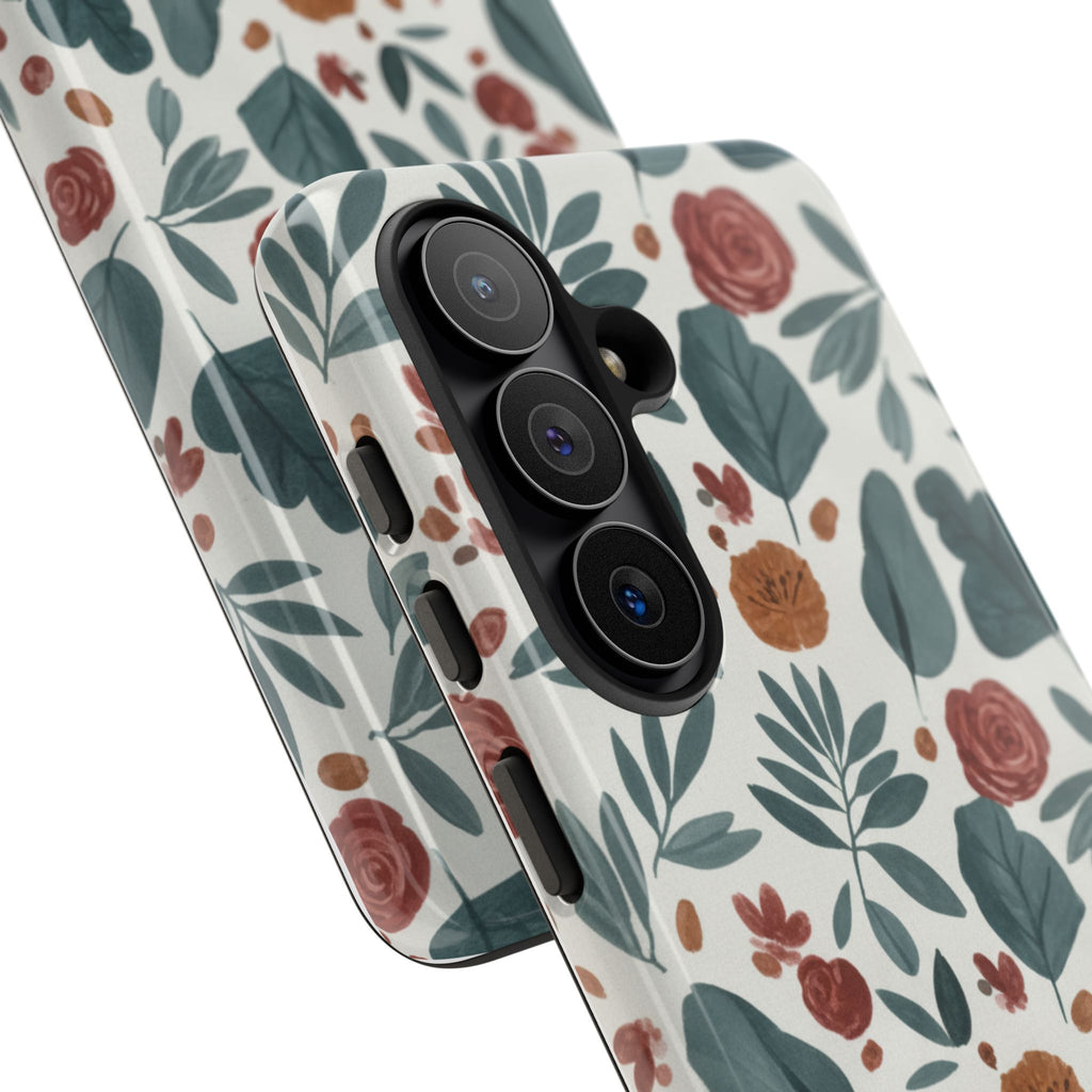 Floral Leaf Pattern Tough Phone Case — Protective Botanical iPhone Cover